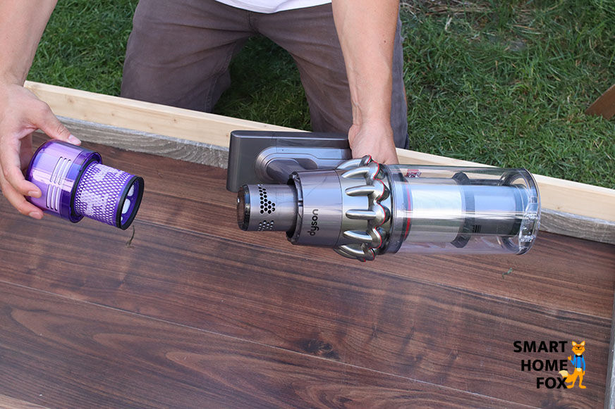 Removing the filter from the Dyson V11 cordless vacuum cleaner